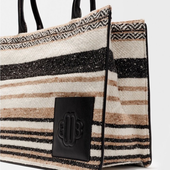 Maje Striped Wool Tote – French Boho Chic Shoulder Bag - Picture 5 of 13
